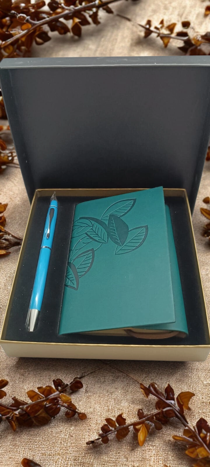 Özel kutusunda Deri Defter Kalem Seti