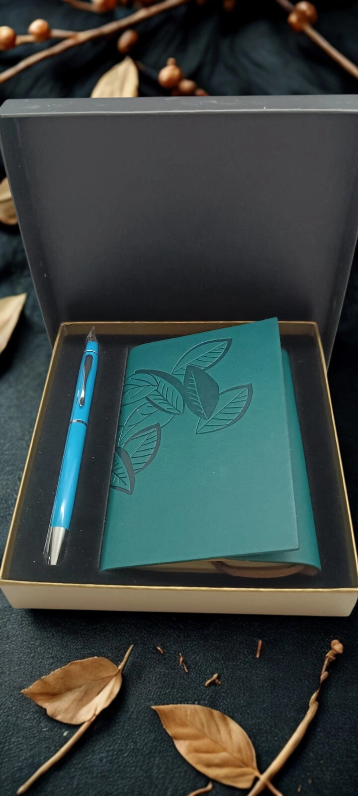 Özel kutusunda Deri Defter Kalem Seti