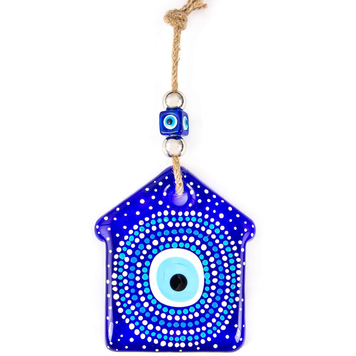 Evil eye bead in the form of a decorative house.