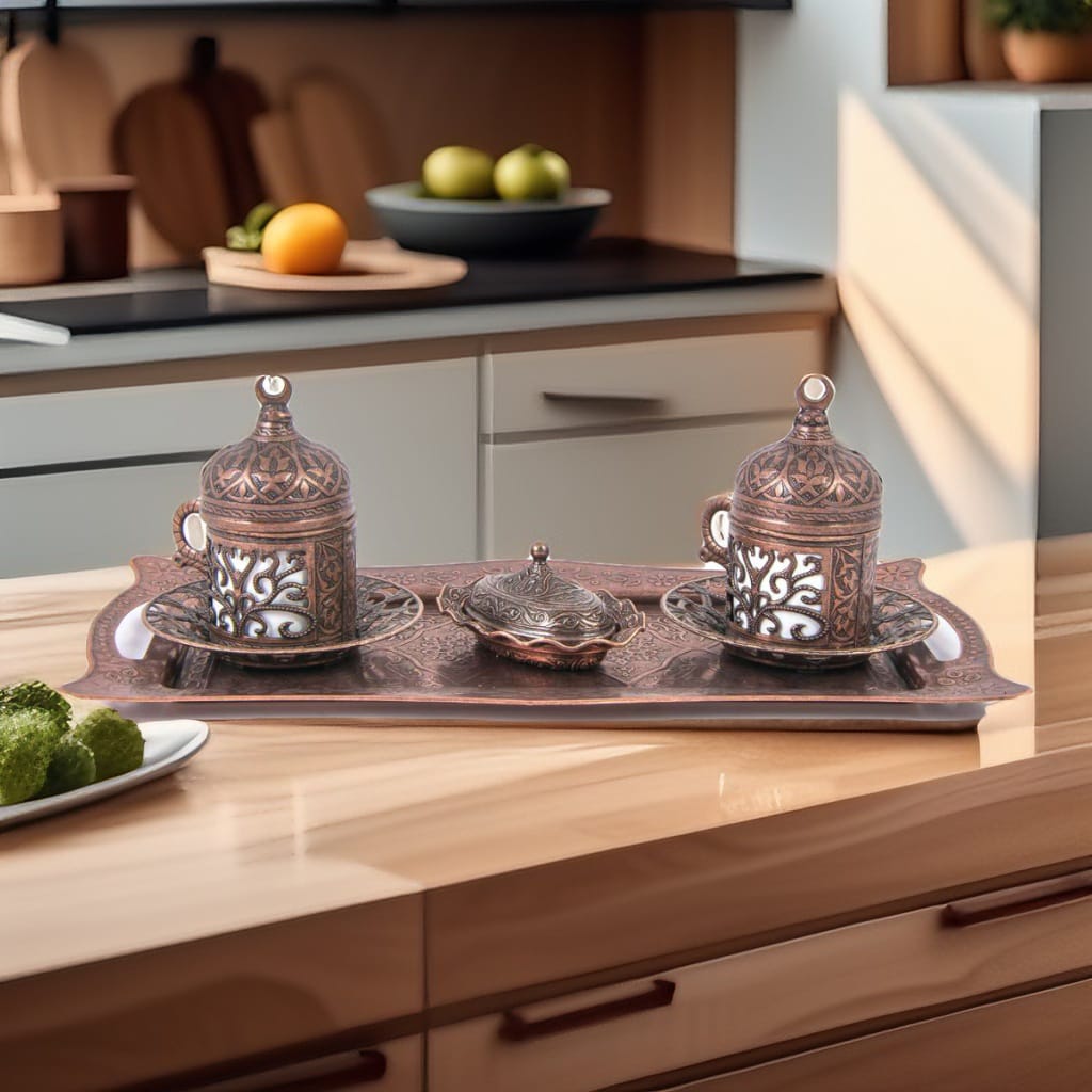 İkili kahve fincan takımı bronz