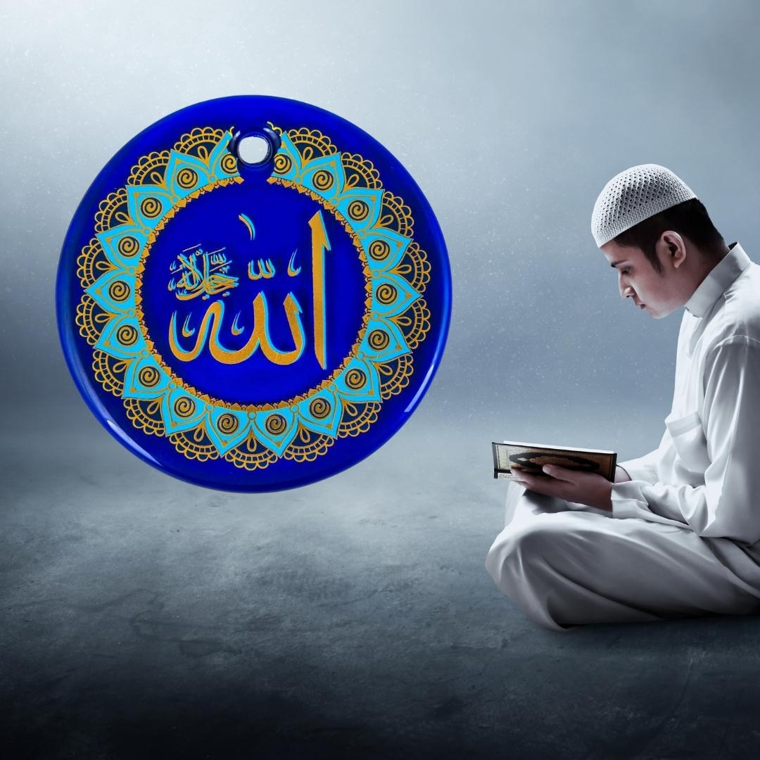 Allah ( cc) Lafzı Yaldızlı Nazar Boncuğu