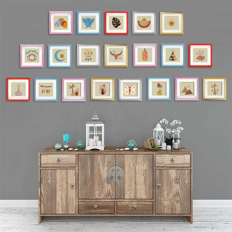 Adhesive removable colorful classic square frames - pack of 3.